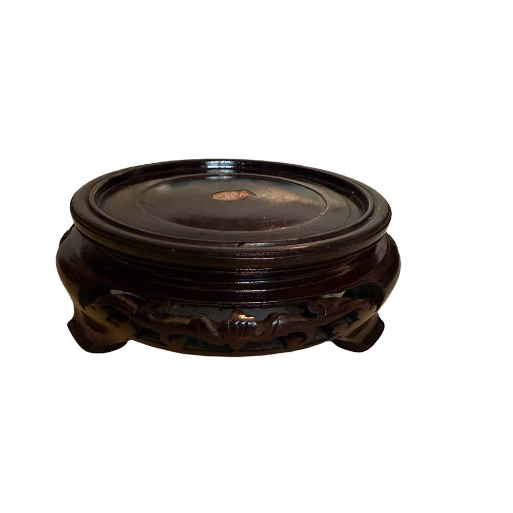 Cloisonne Stand Vintage Asian Carved Wooden Chinese Display Pedestal